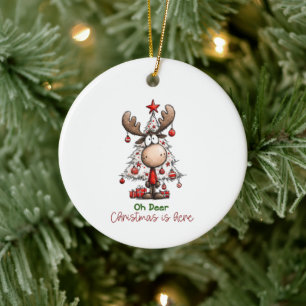 Ornamento De Cerâmica Oh Deer Natal Está Aqui Rena Natalina Fofa