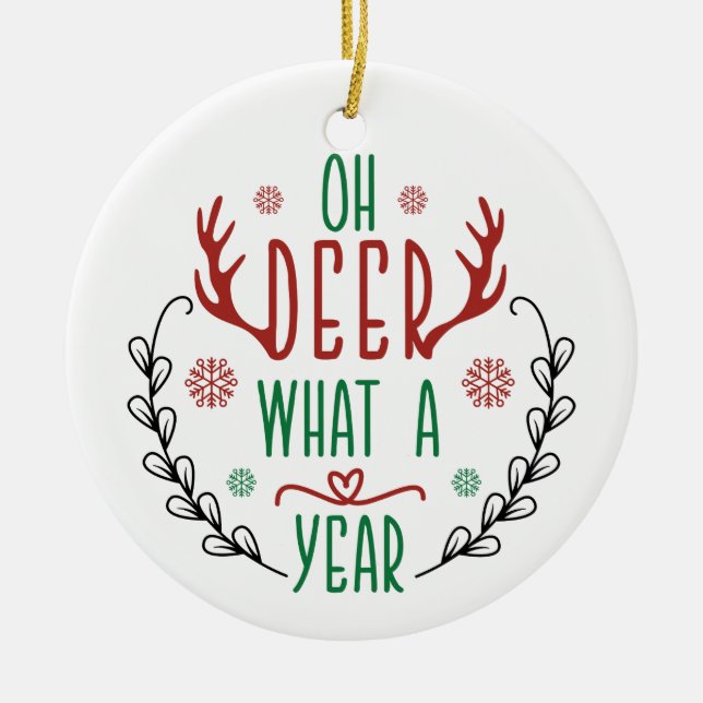 Ornamento De Cerâmica OH DEER Que Ano | Bebê-Rena Engraçada (Frente)