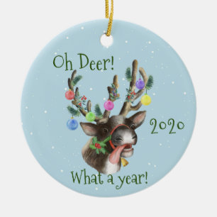 Ornamento De Cerâmica Oh Deer Que Ano Natal Pandemia 2020