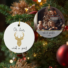 Ornamento De Cerâmica Oh Deer, What A Year! Funny Christmas Custom Photo