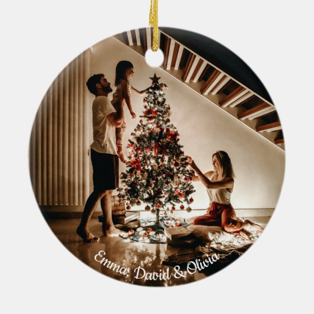 Ornamento De Cerâmica Oh Holly Night | Foto personalizada Natal minimali (Traseira)