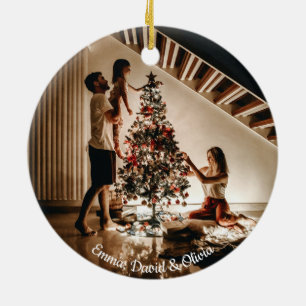 Ornamento De Cerâmica Oh Holly Night Natal minimalista com fotos person