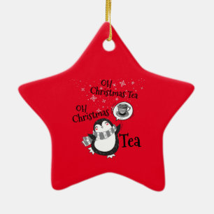 Ornamento De Cerâmica Oh Natal Tea Penguin Lover - Tea Drinker