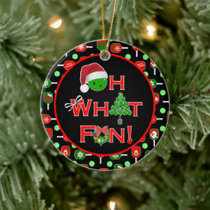 Ornamento De Cerâmica Oh, Que Belo Natal Pickleball Paddles Negro