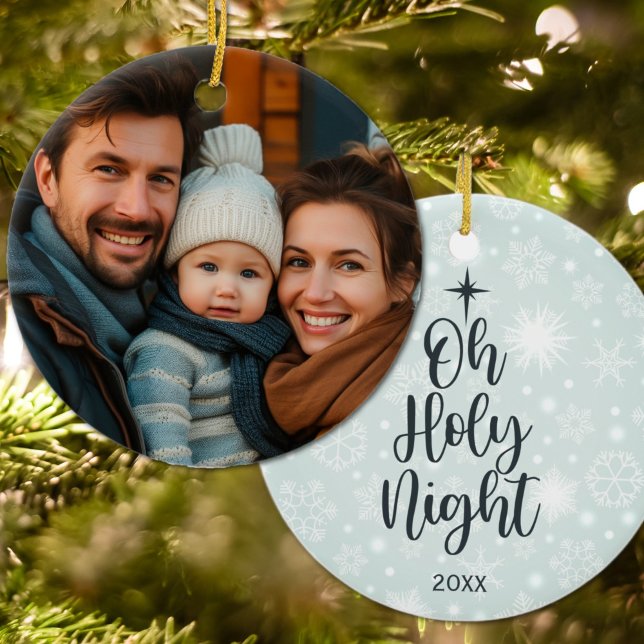 Ornamento De Cerâmica Oh Santa Noite Personalizada Foto Religiosa Natal (Oh Holy Night Custom Religious Christmas Ornament)