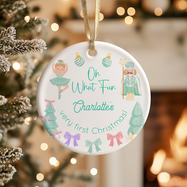 Ornamento De Cerâmica Oh What Fun Mint Nutcracker First Christmas (Criador carregado)