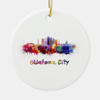 Ornamento De Cerâmica Oklahoma City V2 skyline in watercolor