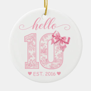Ornamento De Cerâmica Olá 10 Aniversário Rosa Olá 10 Ano Personalizado
