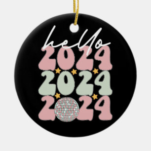 Ornamento De Cerâmica Olá 2024 Groovy Feliz Ano Novo Natal