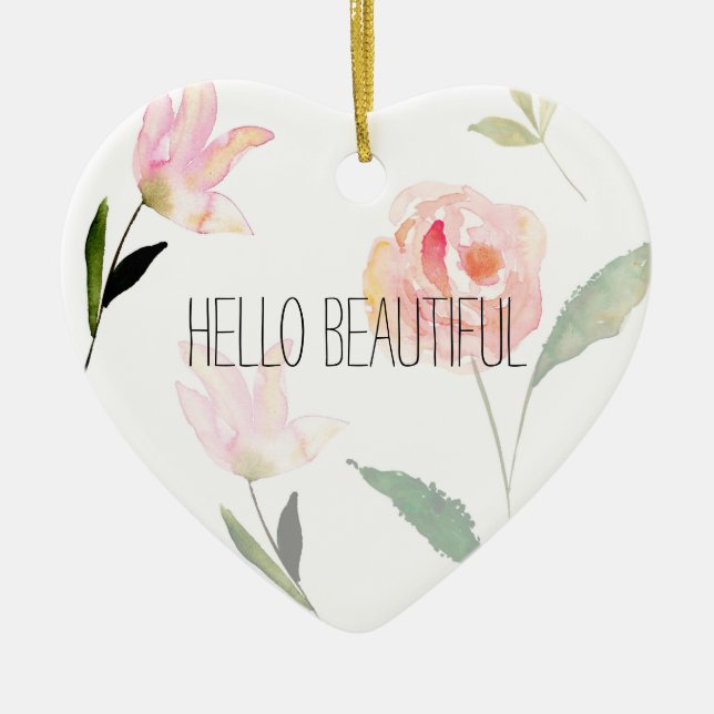 Ornamento De Cerâmica Olá! aguarela bonita floral (Frente)