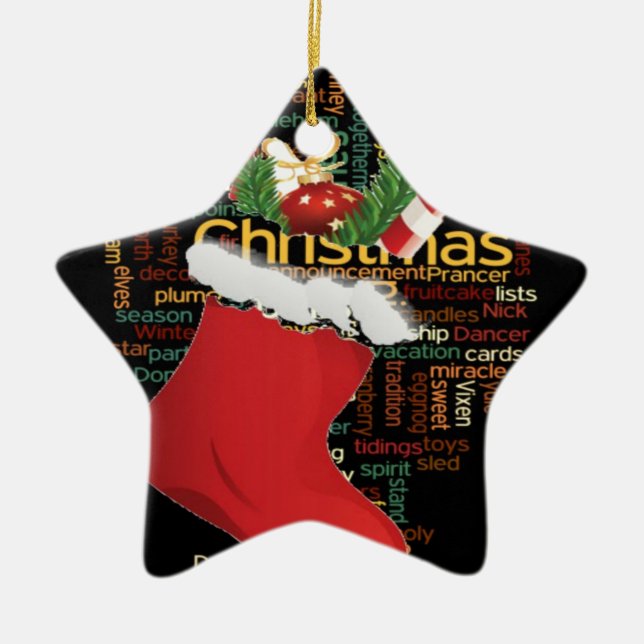 Ornamento De Cerâmica Olá! Feliz Natal GIFTS e um Feliz ano novo (Frente)