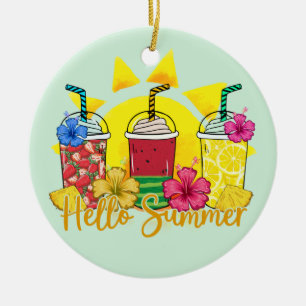 Ornamento De Cerâmica Olá Summer Refrescando Fruta tropical Smoothy