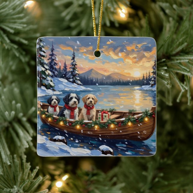 Ornamento De Cerâmica Old English Sheepdog Christmas Boat Holiday (Árvore)