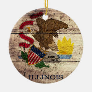 Ornamento De Cerâmica Old Wood Illinois Flag;