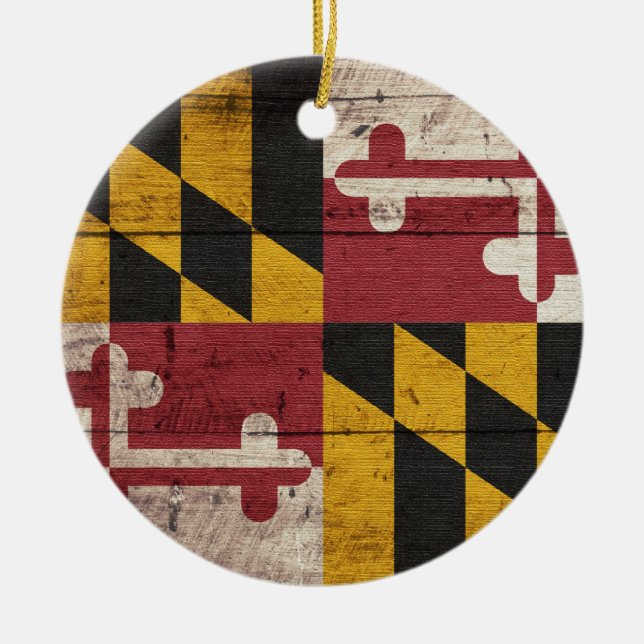 Ornamento De Cerâmica Old Wooden Maryland Flag (Frente)