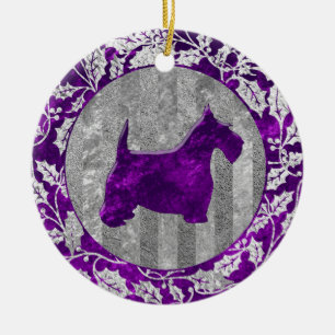 Ornamento De Cerâmica Olhar de vidro roxo de prata de Terrier do