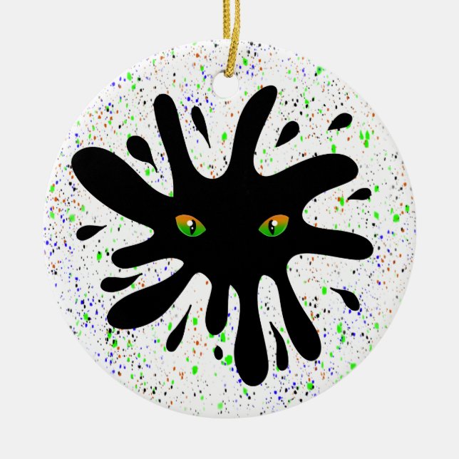 Ornamento De Cerâmica Olhos de Gato a olhar para o Natal Negro (Frente)