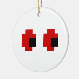Ornamento De Cerâmica Olhos Vermelhos Brancos de 8 Bits