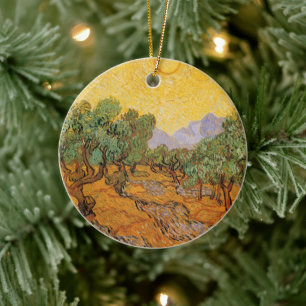 Ornamento De Cerâmica Oliveiras, céu amarelo e Sun, Vincent van Gogh