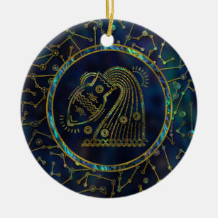 Ornamento De Cerâmica Olmo Dourado do zodíaco do Aquário na constelação