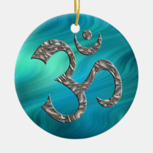Ornamento De Cerâmica OM / AUM - PRATA   ondas bluegreen