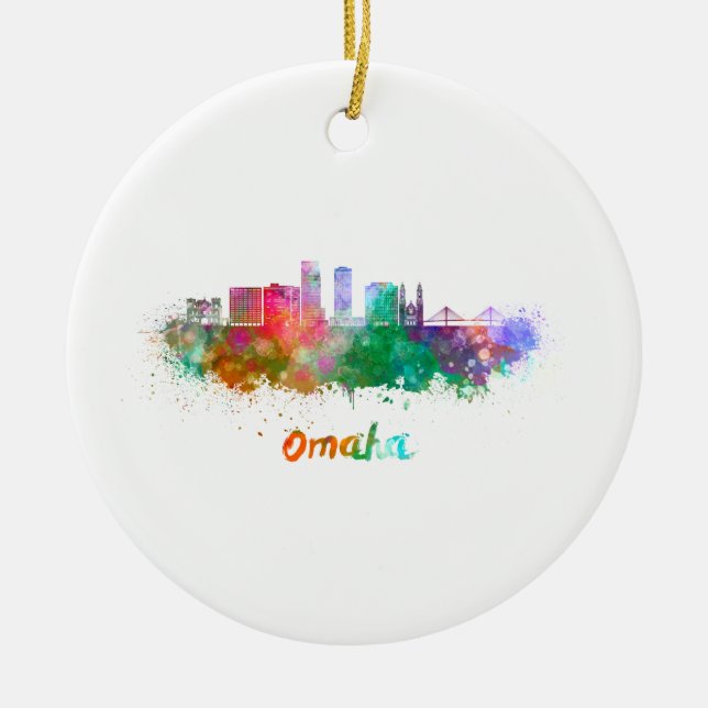 Ornamento De Cerâmica Omaha V2  skyline in watercolor (Frente)