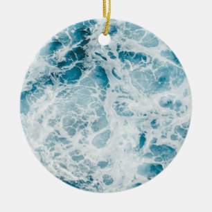 Ornamento De Cerâmica Onda Oceano Pacífico Azul