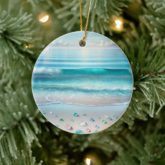 Ornamento De Cerâmica Ondas bonito do Oceano Azul e Vidro do Mar Persona