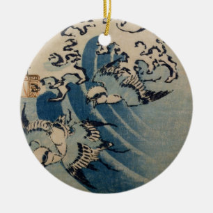 Ornamento De Cerâmica Ondas e pássaros, c.1825 (impressão do woodblock