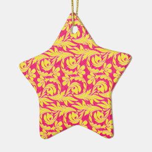 Ornamento De Cerâmica Ondas Metálicas Amarelo-Rosa