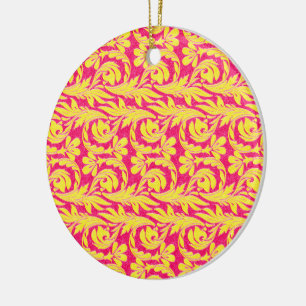 Ornamento De Cerâmica Ondas Metálicas Amarelo-Rosa