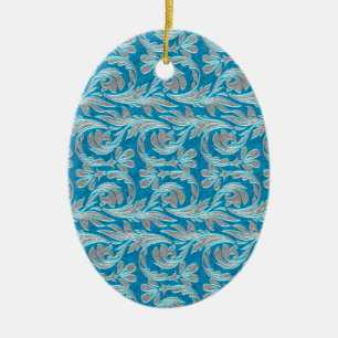 Ornamento De Cerâmica Ondas Metálicas, Lt Blue-White OVAL ORNAMENT