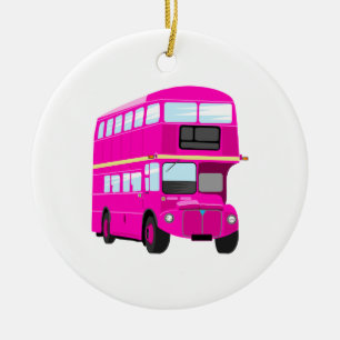 Ornamento De Cerâmica Ônibus cor-de-rosa