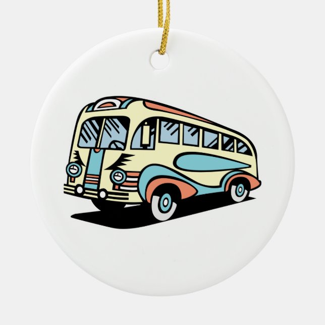 Ornamento De Cerâmica ônibus retro (Frente)
