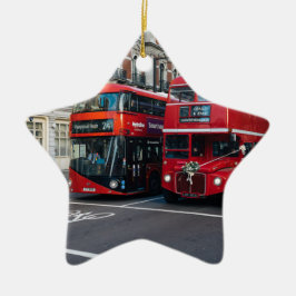 Ornamento De Cerâmica Ônibus Vermelhos de Dois Andares