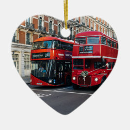 Ornamento De Cerâmica Ônibus Vermelhos de Dois Andares