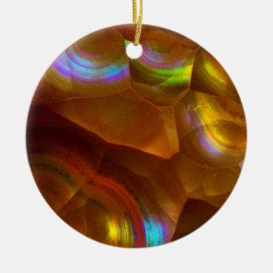 Ornamento De Cerâmica Opal de fogo laranja iridescente