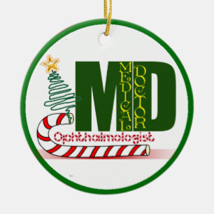 ORNAMENTO DE CERÂMICA OPTHAMOLOGISTA DE OLHOS MERRY CHRISTMAS MÉDICO