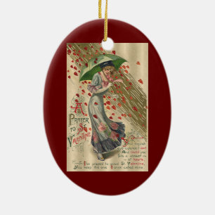 Ornamento De Cerâmica Oração ao Namorados Santo, Senhora Vitoriana Vinta