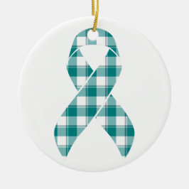 Ornamento De Cerâmica Oral Cancer Awareness Plaid Teal Ribbon