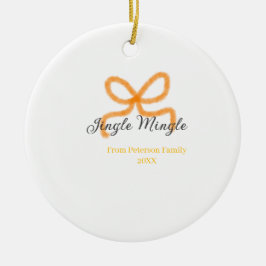 Ornamento De Cerâmica Orange bow jingle Mingle retro boho family namdate
