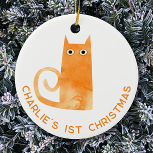 Ornamento De Cerâmica Orange Cat Primeiro Natal Personalizado