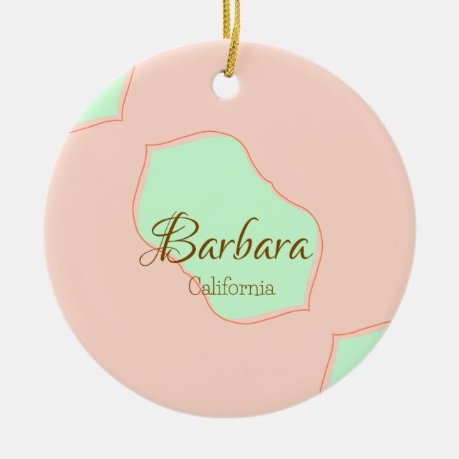 Ornamento De Cerâmica Orange green pastel boho add name place rustic ele (Frente)