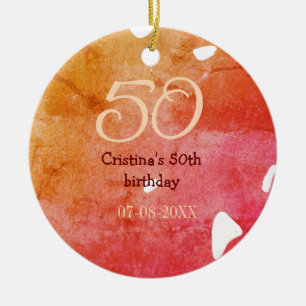 Ornamento De Cerâmica Orange red 50 aniversário adicione nome data p