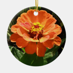 Ornamento De Cerâmica Orange Zinnia Custom Birthday