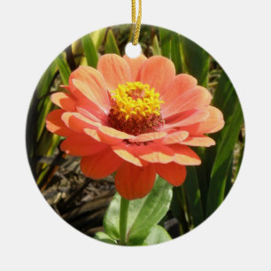 Ornamento De Cerâmica Orange Zinnia Flower Custom Birday