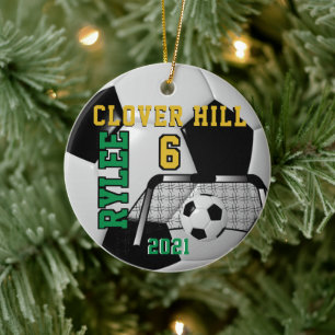 Ornamento De Cerâmica Ordem Personalizada - ⚽ de bola de futebol preto