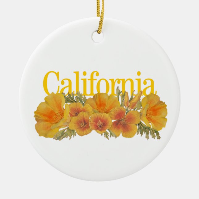 Ornamento De Cerâmica Ordem Personalizável da Califórnia com Poppies (Frente)