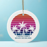 Ornamento De Cerâmica Ordenação da Família Beach Cruise Personalizada pa<br><div class="desc">Ornamento de guarda costeira legal para um casamento de destino ou viagem familiar a uma ilha. Presentes de festas de noivas bonitas personalizadas ou presentes de reagrupamento familiar com um fundo rosa bonito diante de belas palmeiras.</div>