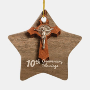 Ornamento De Cerâmica Ordenação do Padre 10º Aniversário Rosa e Rosary